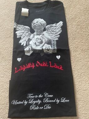 Black Short Sleeve Tee with Angel & Rose Graphic